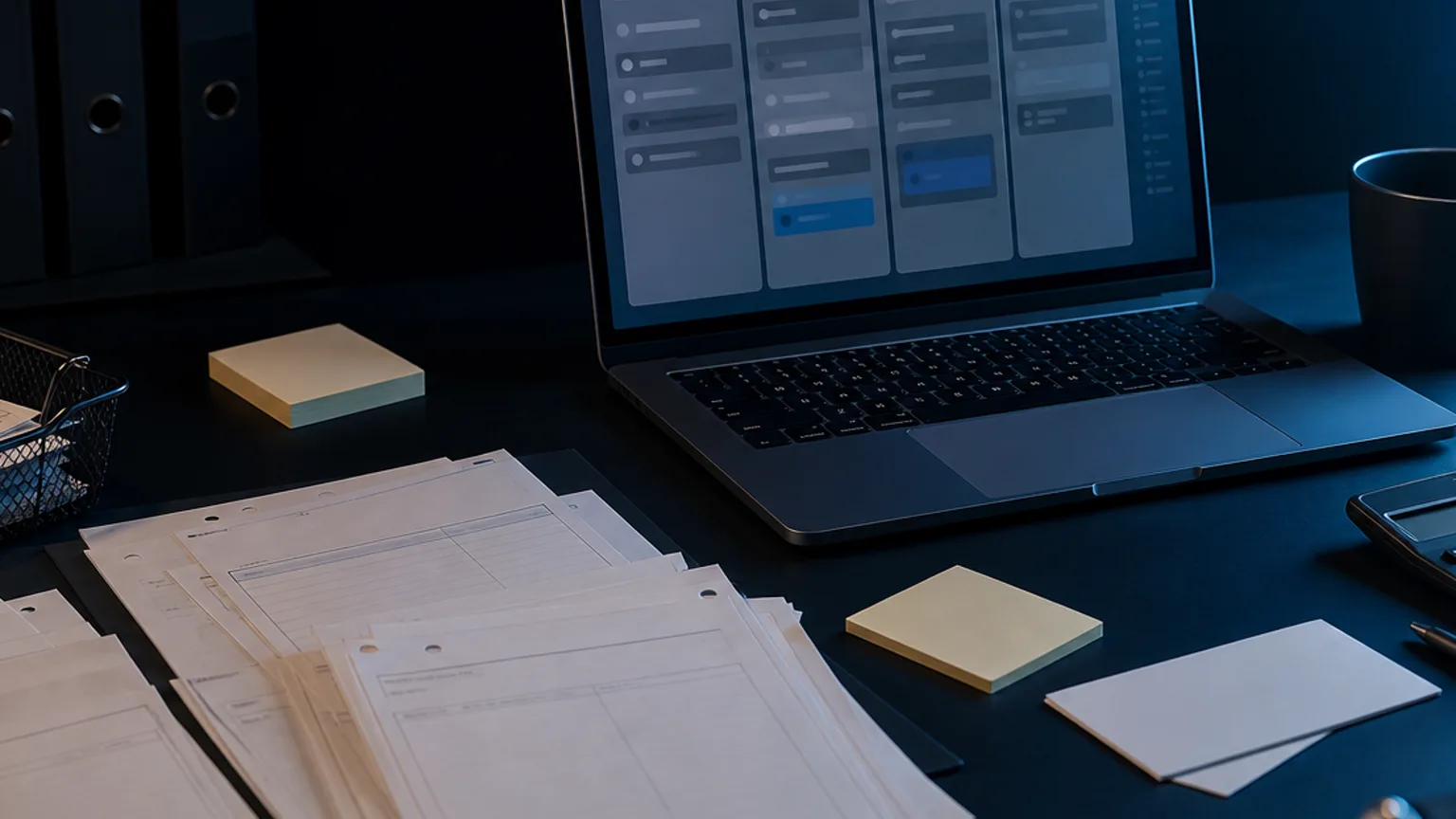 Close-up of scattered order slips and follow-up notes